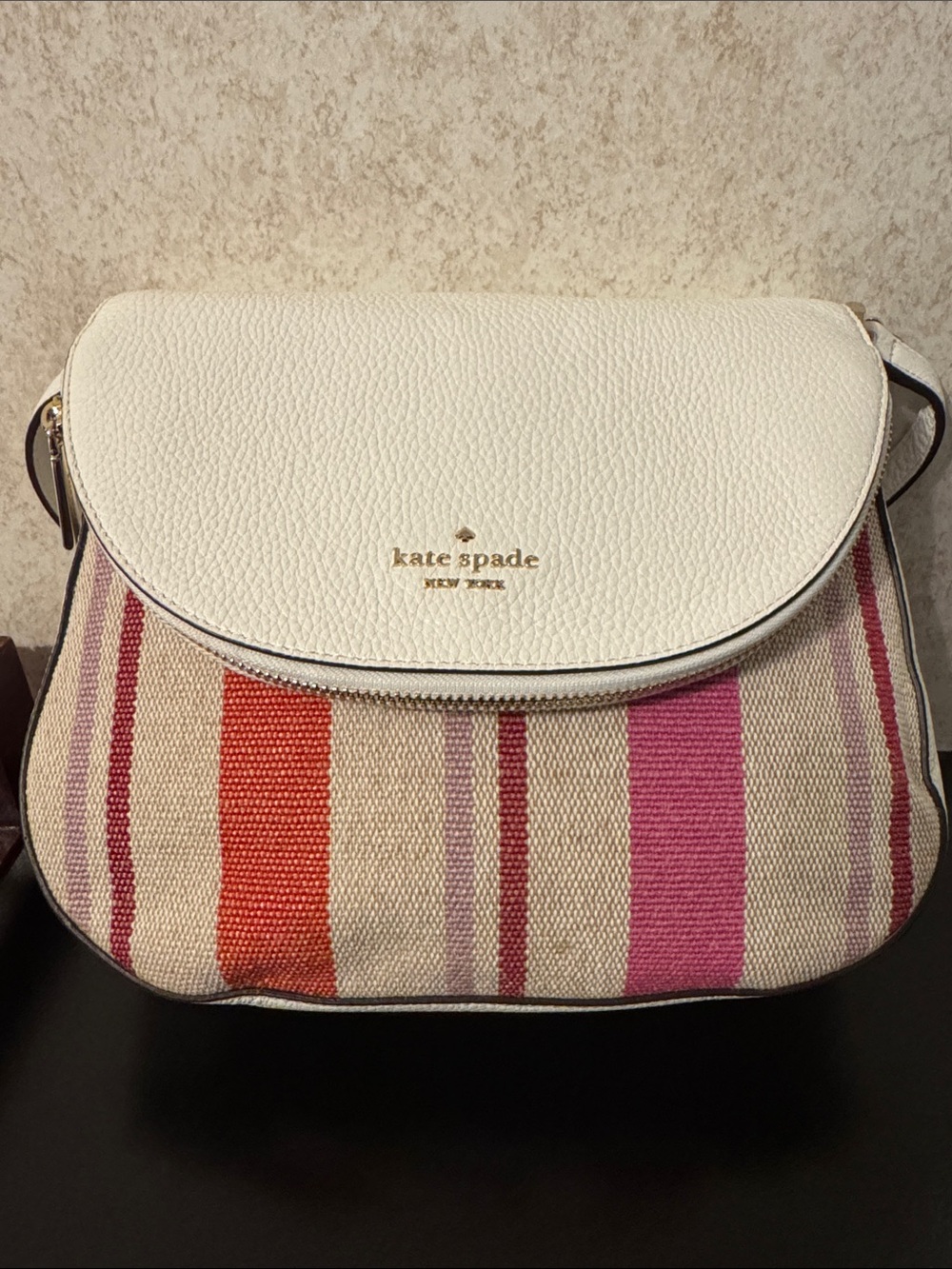 kate spade White, Pink & Red Striped Crossbody Bag NWOT